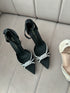 Rhinestone Embedded Pointy Toe Buckle Strap Heels